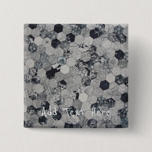 Geometrisches, graues, weißes und schwarzes Hexago Button (Vorderseite)
