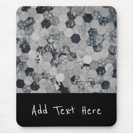 Geometrisches, graues, weißes und schwarzes Hexago Mousepad (Vorne)