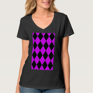 Geometrisches großes Harlequin-Muster Lila und sch T-Shirt