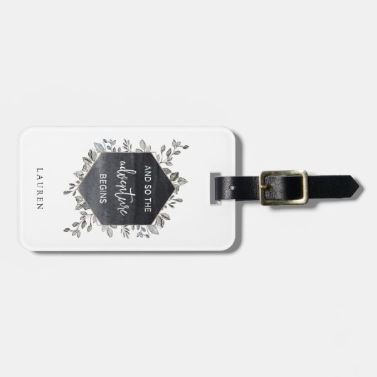 Geometrisches Grün | das Abenteuer fängt Zitat an Gepäckanhänger (Vorderseite horizontal)