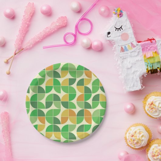 Geometrisches, grün leuchtendes Retro-Mittelteil Pappteller (Party)
