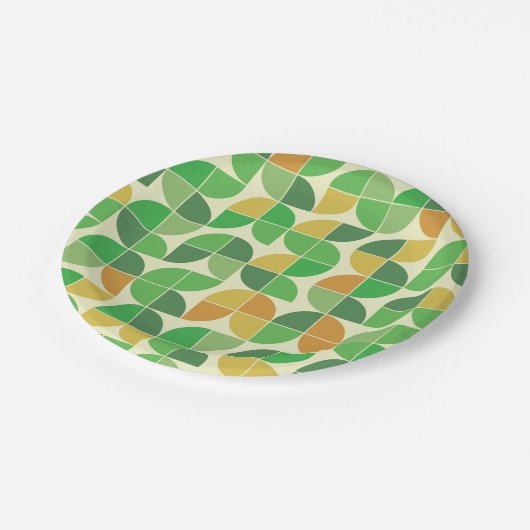 Geometrisches, grün leuchtendes Retro-Mittelteil Pappteller (Schrägansicht)