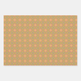 Geometrisches grün-orangefarbenes Set Geschenkpapier Set