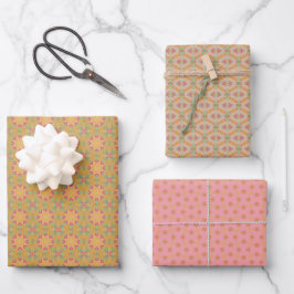 Geometrisches grün-orangefarbenes Set Geschenkpapier Set