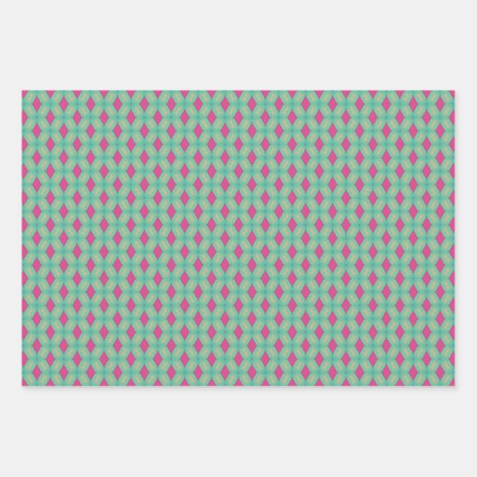 Geometrisches grün rosa Set Geschenkpapier Set (Vorderseite 2)