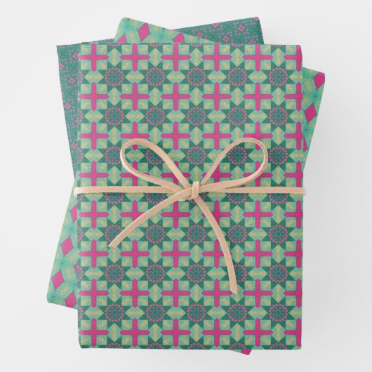 Geometrisches grün rosa Set Geschenkpapier Set (Beispiel)