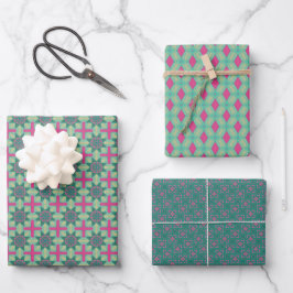 Geometrisches grün rosa Set Geschenkpapier Set