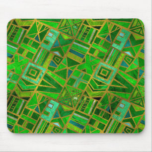 Geometrisches Grün und Goldafrikanisches Stammes- Mousepad