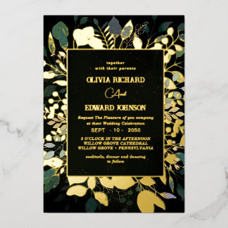 Geometrisches grün und goldblättriges Gold Folieneinladung