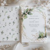 Geometrisches Grün und Imitate Goldhochzeit Einladung