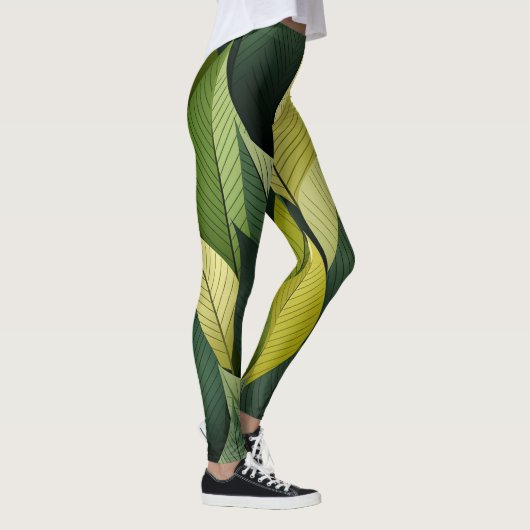 Geometrisches grünes Leaf-Multiprint-Leggings Leggings (Rechts)