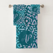 Geometrisches grünes Retrogramm Badhandtuch Set (Insitu)