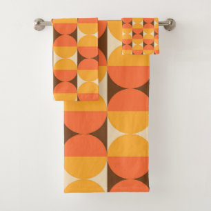 Geometrisches Halbquadrat und Kreismuster Badhandtuch Set
