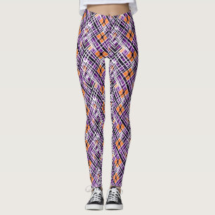 Geometrisches Halloween-Karomuster - Lila, Orange, Leggings
