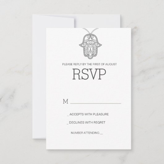 Geometrisches Hamsa Hochzeit UAWG Karte-grau RSVP Karte (Vorderseite)