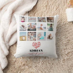 Geometrisches Herz Baby-Erstjahres-Fotocollage Kissen