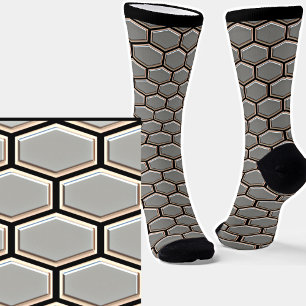 Geometrisches Hexagon 3D Aussehen Textur Grau Sock Socken
