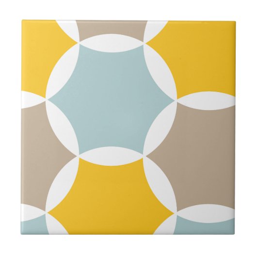 Geometrisches Hexagon-Kreis-Gelb-Blau-Muster Fliese (Vorderseite)