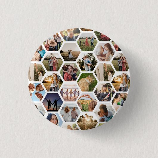Geometrisches Hexagon-Muster-FotoCollage Button (Vorderseite)