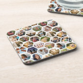 Geometrisches Hexagon-Muster-FotoCollage Getränkeuntersetzer (Linke Seite)