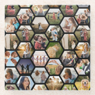 Geometrisches Hexagon-Muster-FotoCollage Glasuntersetzer