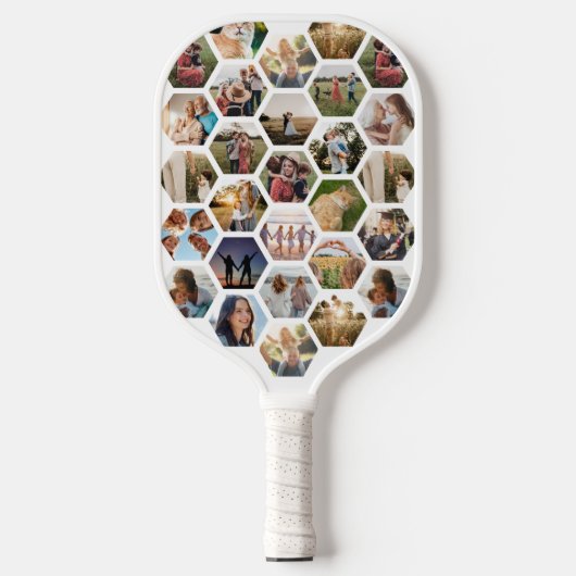 Geometrisches Hexagon-Muster-FotoCollage Pickleball Schläger (Vorderseite)