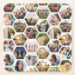 Geometrisches Hexagon-Muster-FotoCollage Rechteckiger Pappuntersetzer