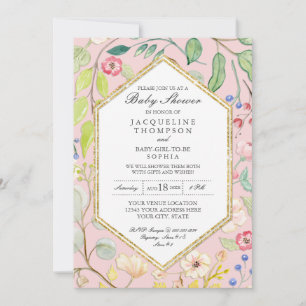 Geometrisches Hexagon w Pale Pastel Watercolor Flo Einladung
