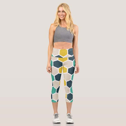 Geometrisches Hexagonal Capri Leggings (Vorderseite)