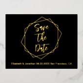 Geometrisches Hochzeitschema speichern das Datum Folie Einladungspostkarte (Vorderseite)