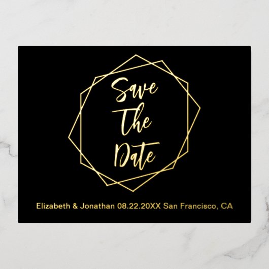 Geometrisches Hochzeitschema speichern das Datum Folie Einladungspostkarte (Vorderseite)