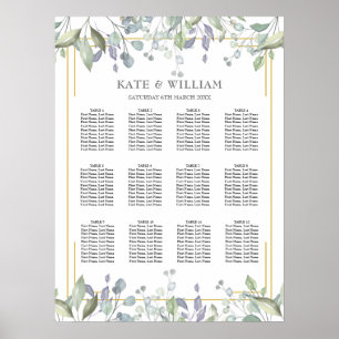 Geometrisches Hochzeitsdiagramm aus Floral Gold Poster