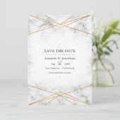 Geometrisches HochzeitsFoto aus Gold Marble Save The Date (Stehend Vorderseite)