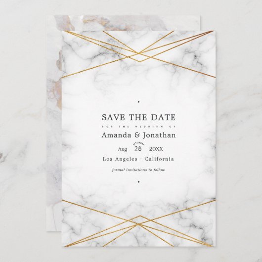 Geometrisches HochzeitsFoto aus Gold Marble Save The Date (Vorne/Hinten)