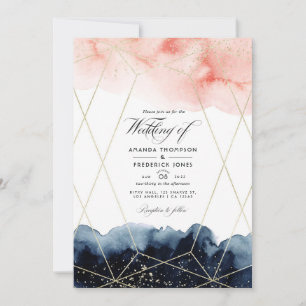 Geometrisches HochzeitsFoto für Navy und Blush Wat Einladung
