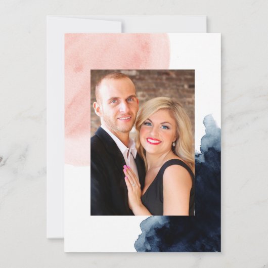 Geometrisches HochzeitsFoto für Navy und Blush Wat Einladung (Rückseite)
