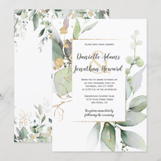 Geometrisches Hochzeitsinv für Wiesengrün und Gold Einladung