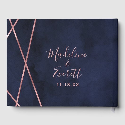 Geometrisches Hochzeitsmonogramm für Navy Blue & R Gästebuch (Rückseite)
