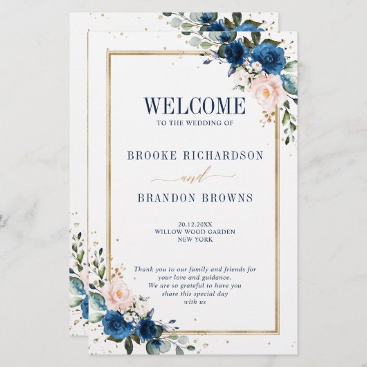 Geometrisches Hochzeitsprogramm für Navy Blue Blus (Vorne/Hinten)