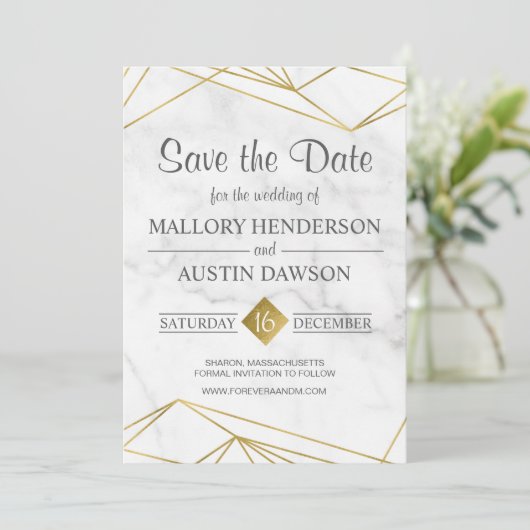 Geometrisches Hochzeitsschreiben speichern Sie die Save The Date (Stehend Vorderseite)
