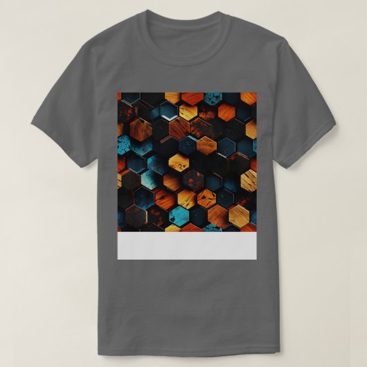 Geometrisches Holz Kristallhexagons in Bernstein u T-Shirt (Design vorne)