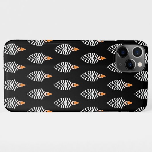 Geometrisches Hoopoe-Vogelmuster auf schwarz iPhone Hülle (Rückseite (Horizontal))