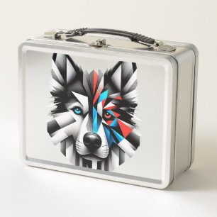 Geometrisches Husky-Gesicht Modernes Art Design Metall Brotdose