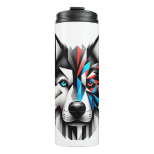 Geometrisches Husky-Gesicht Modernes Art Design Thermosbecher