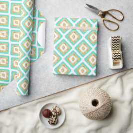 Geometrisches Ikat-Muster aus Gold und Türkis Geschenkpapier