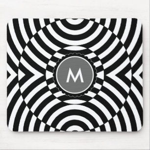 Geometrisches Illusions-Schwarzweiss-Monogramm Mousepad