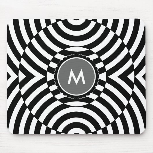Geometrisches Illusions-Schwarzweiss-Monogramm Mousepad (Vorne)