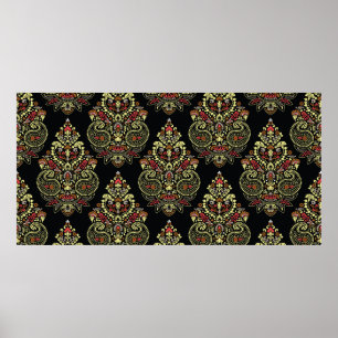Geometrisches indianpaisley-Entwurfsmuster auf sch Poster