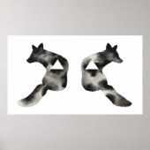 Geometrisches Inkblot Fox Triangle Schwarz-weiß mo Poster (Vorne)