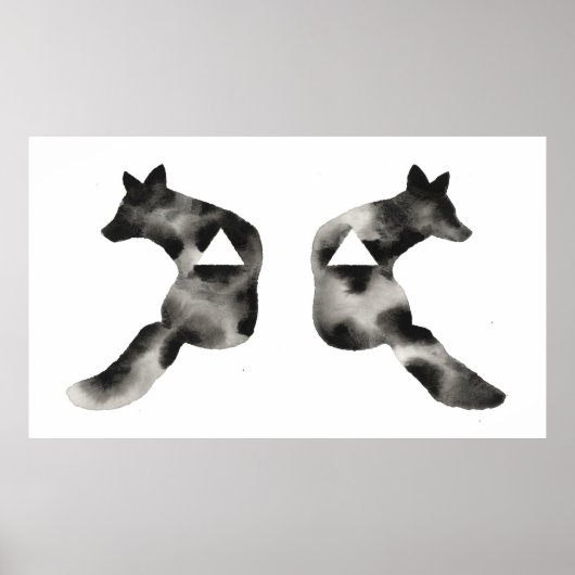 Geometrisches Inkblot Fox Triangle Schwarz-weiß mo Poster (Vorne)